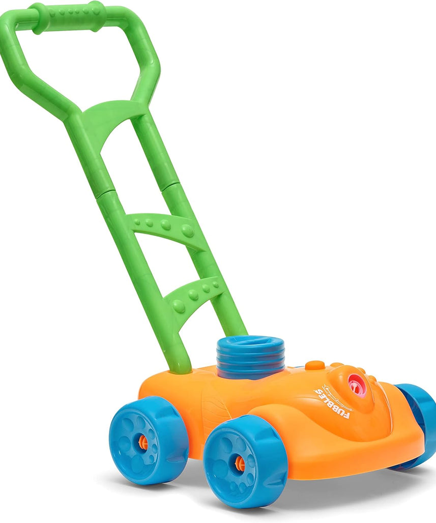 Little Kids Fubbles No Spill Bubble Lawn Mower, Automatic Bubble Blower Machine, Toddler Outdoor Bubble Toy, Includes 4oz Non Toxic Solution, Continuous Bubble Play, Soft Grip Handle, Pretend Play Lawn Mower for Boys and Girls, Ages 3 Plus