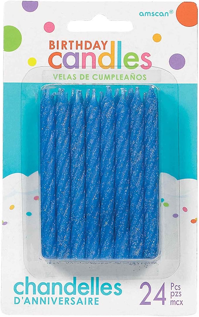 Amscan Large Glitter Spiral Candles, 3 1/4", Blue