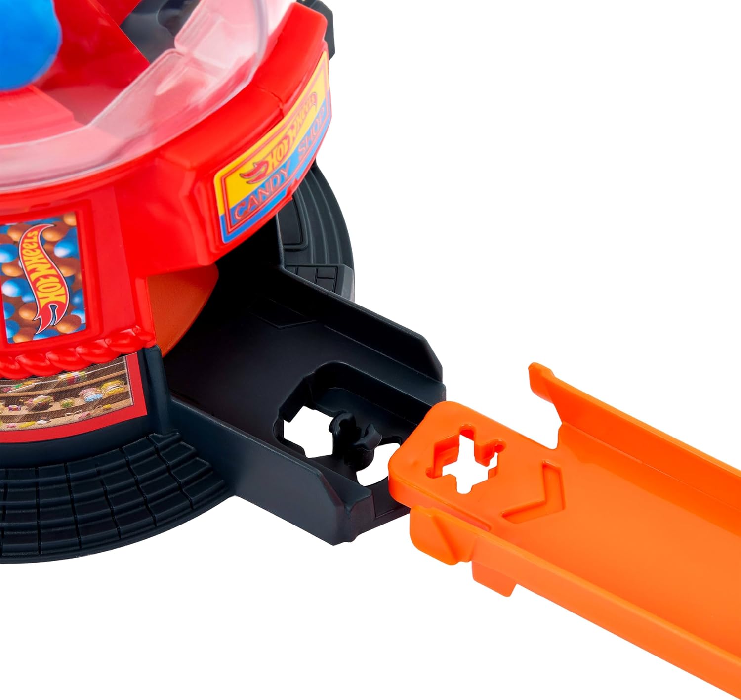 Hot Wheels City Downtown Candy Shop Playset 1:64 Scale Vehicle Track Set with Gravity Ramp, Interactive City Play, 3+