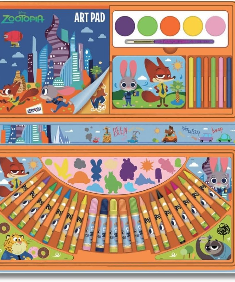 Disney Zootopia Folding Art & Activity Case for Kids - All-in-One Portable Art Set with Markers, Crayons, Paint, and Stickers - Fun Travel Gift for Ages 3+