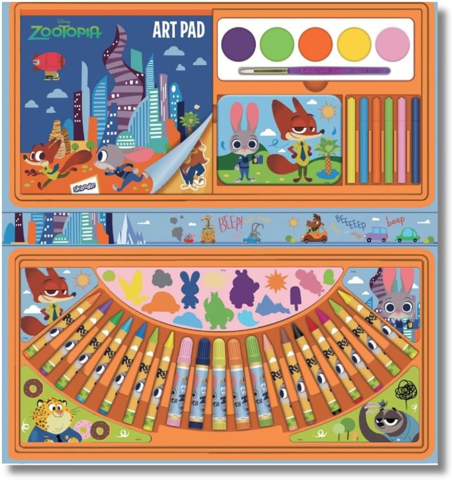 Disney Zootopia Folding Art & Activity Case for Kids - All-in-One Portable Art Set with Markers, Crayons, Paint, and Stickers - Fun Travel Gift for Ages 3+