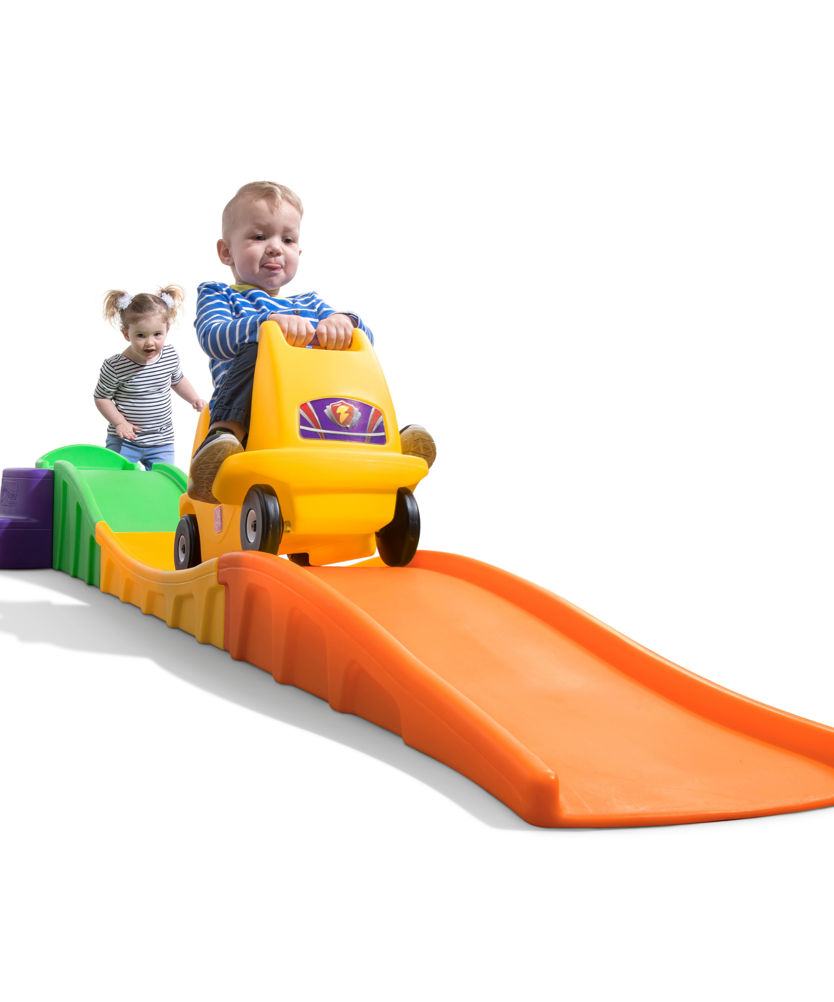 Step2 Up & Down Roller Coaster, 10 ft Indoor and Outdoor Toy with Coaster Car, 23 kg Weight Capacity Push Ride On Toy, Single Car with Holding Grips and Foot Rest, Suitable for Children Aged 2+