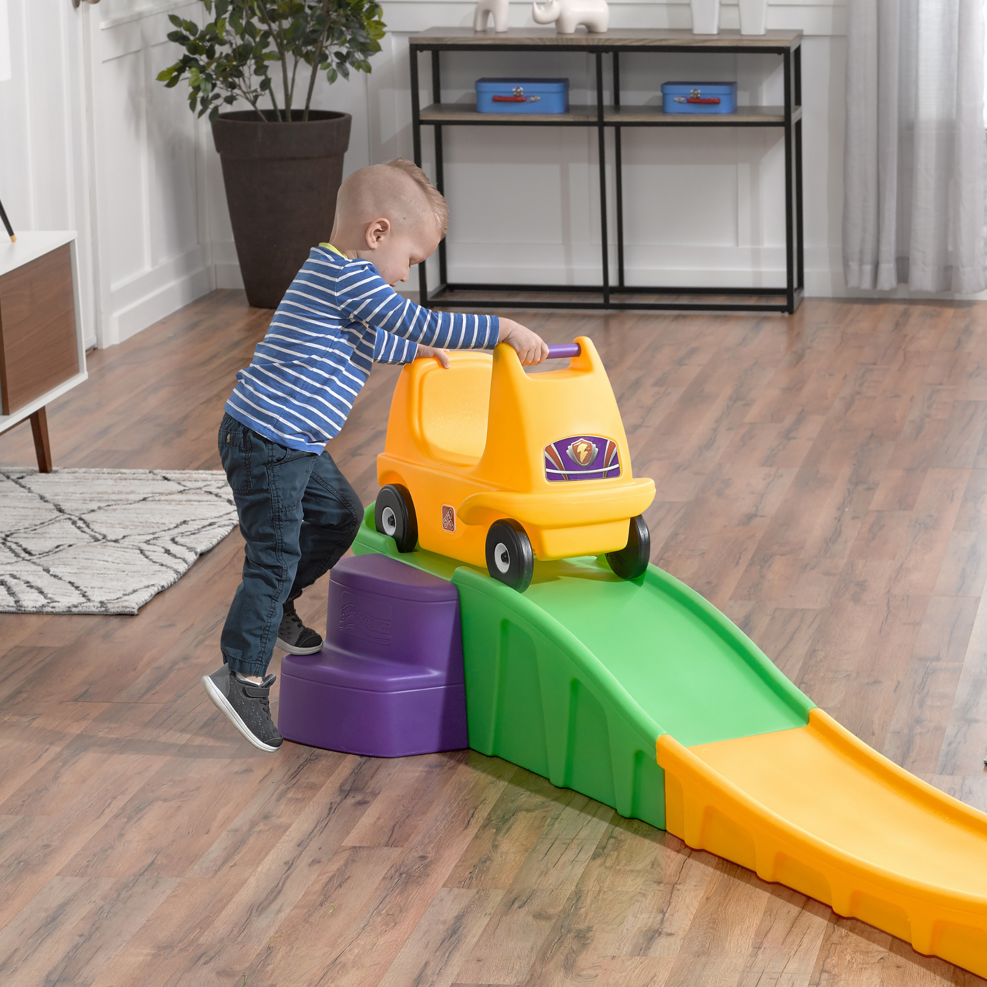 Step2 Up & Down Roller Coaster, 10 ft Indoor and Outdoor Toy with Coaster Car, 23 kg Weight Capacity Push Ride On Toy, Single Car with Holding Grips and Foot Rest, Suitable for Children Aged 2+