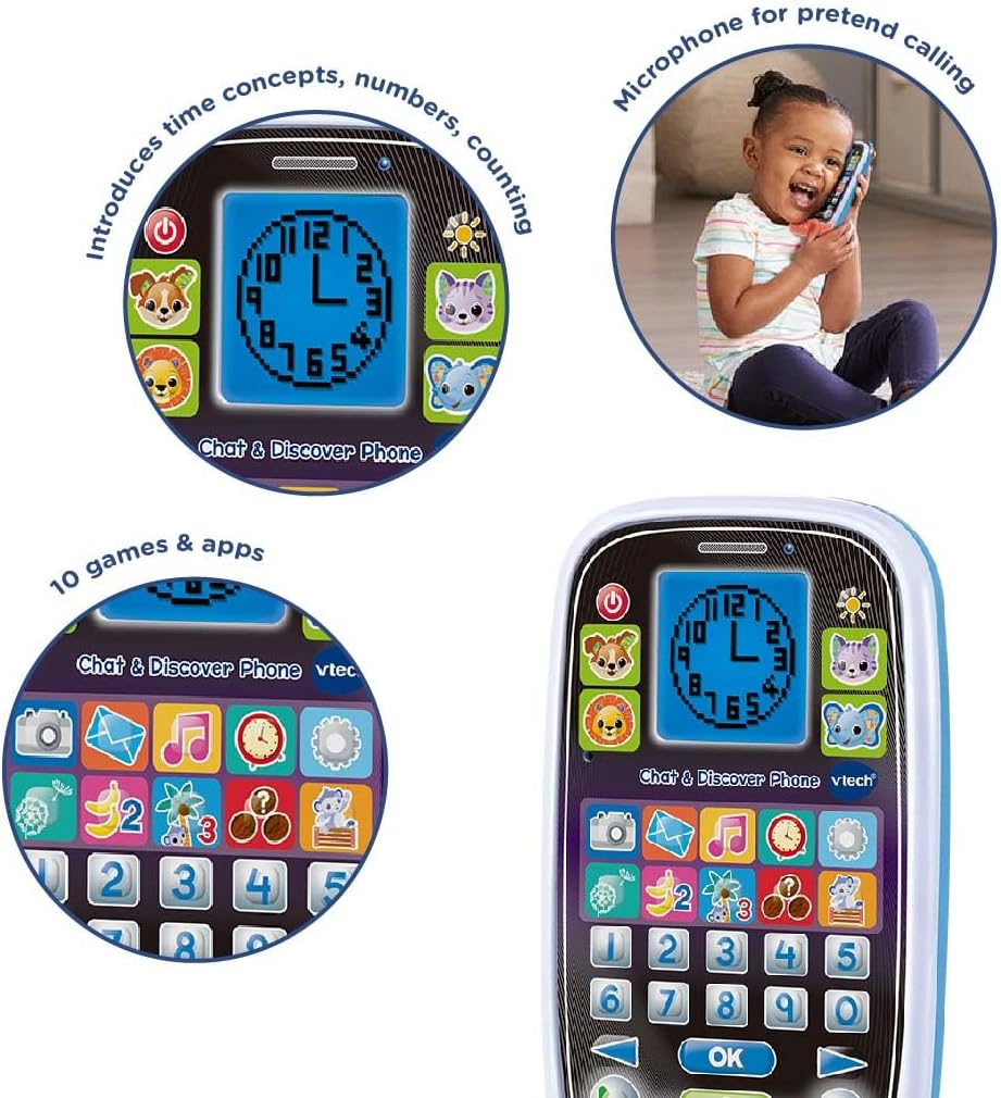 VTech Chat & Discover Phone Educational Toy Smartphone with Games Apps Lights and Music Multicolour 2+