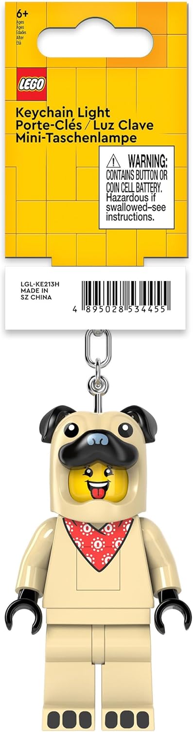 LEGO Minifigures Large 3 Inch Tall Figure Keychain Light - Pug Costume Guy (KE213H), White