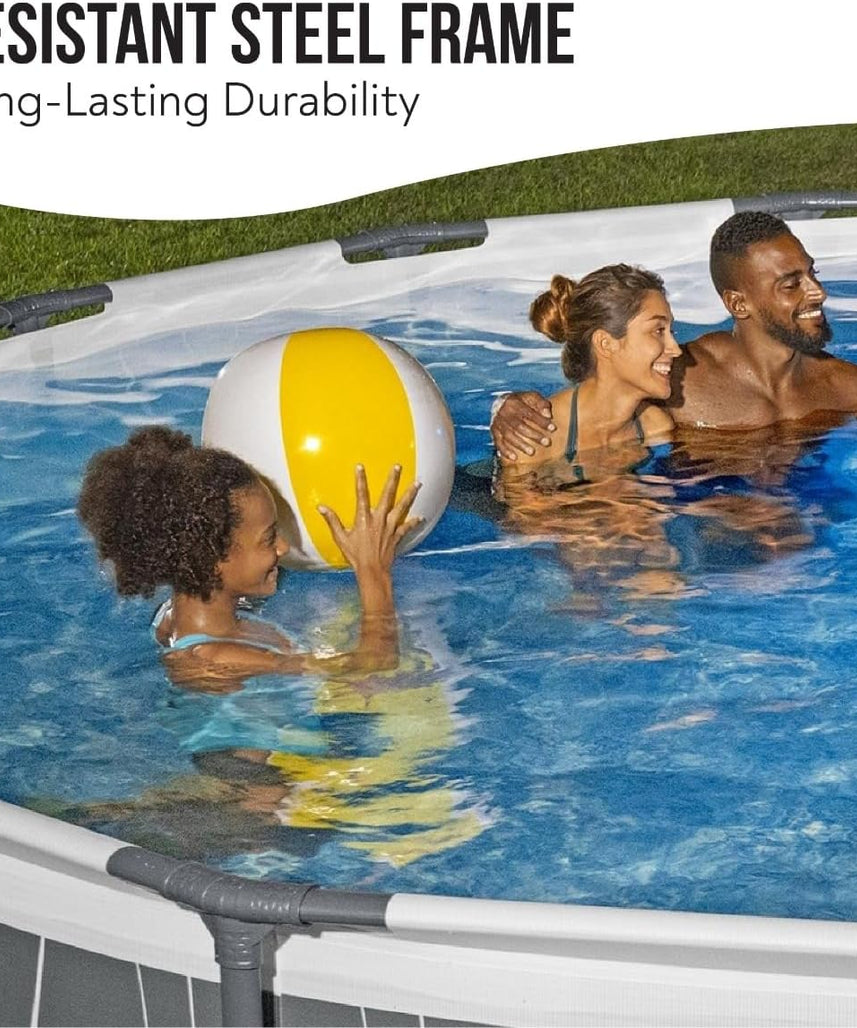 Bestway Steel Pro Max™ Round Frame Swimming Pool with LED Light & Filter Pump, 15 ft (4.57m x 1.07m) – Above Ground Pool Set, Grey, Ages 18+
