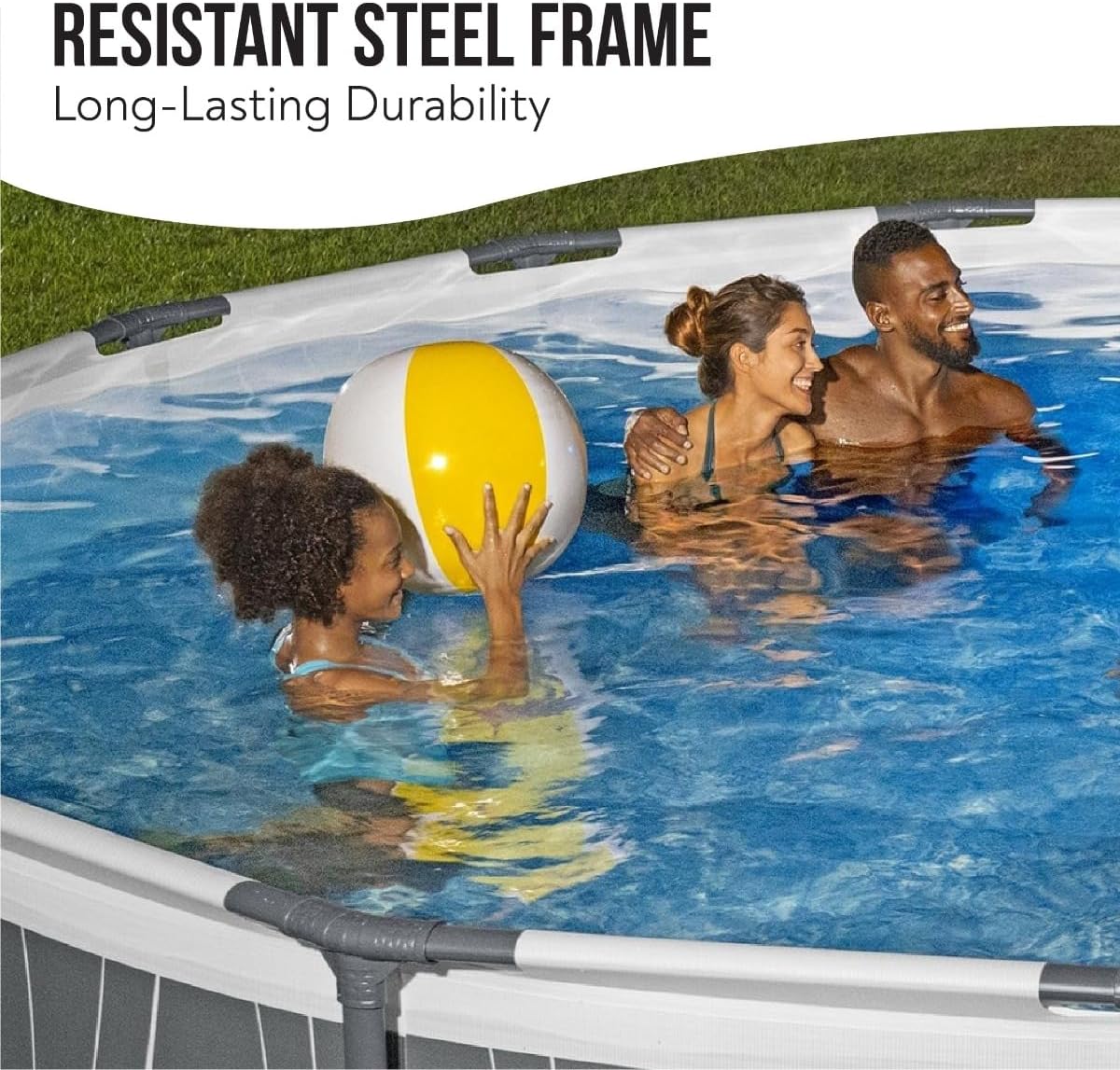 Bestway Steel Pro Max™ Round Frame Swimming Pool with LED Light & Filter Pump, 15 ft (4.57m x 1.07m) – Above Ground Pool Set, Grey, Ages 18+