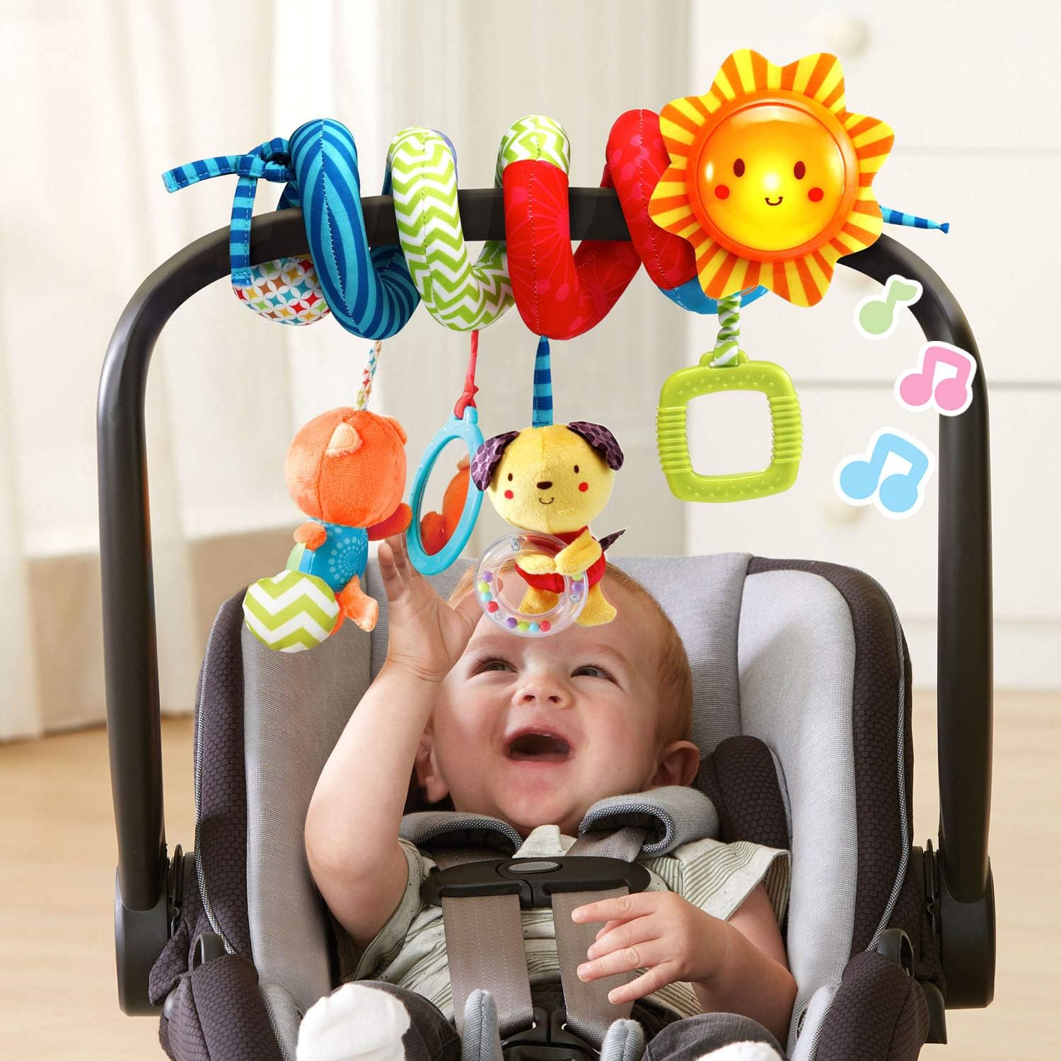 VTech Sunny Days Musical Spiral Activity Toy with Light-Up Sun, Songs, Melodies, Mirror, Rattle & Sensory Toys for Strollers and Infant Carriers, Ages 0+ Months