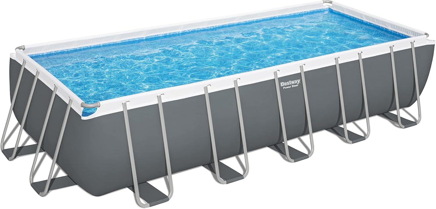 Bestway Power Steel™ Above Ground Pool Set 6.40m x 2.74m x 1.32m – Heavy-Duty Rectangular Family Swimming Pool with Steel Frame, Ages 18+