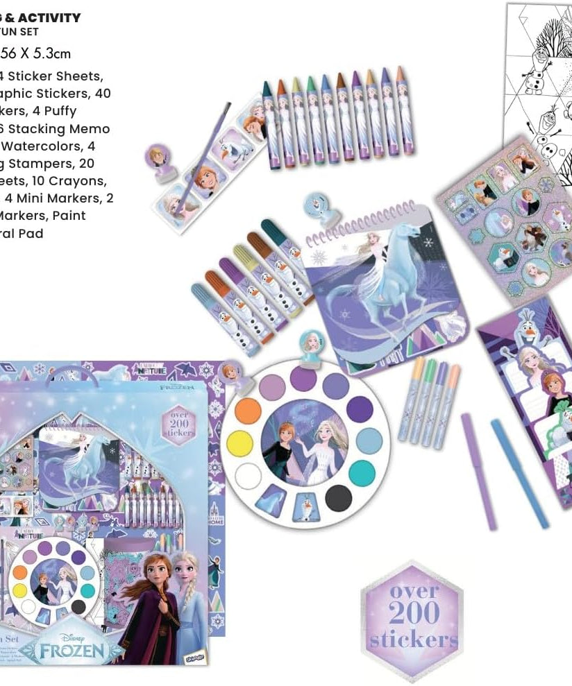 Disney Frozen Arts & Craft Kit for Girls, Super Size Fun Set with Stickers, Markers, Crayons & Paint - 200+ Pieces for Kids 3+
