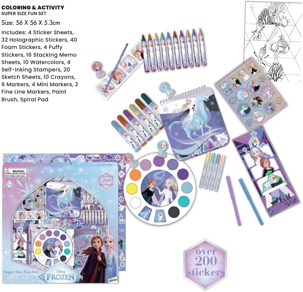 Disney Frozen Arts & Craft Kit for Girls, Super Size Fun Set with Stickers, Markers, Crayons & Paint - 200+ Pieces for Kids 3+