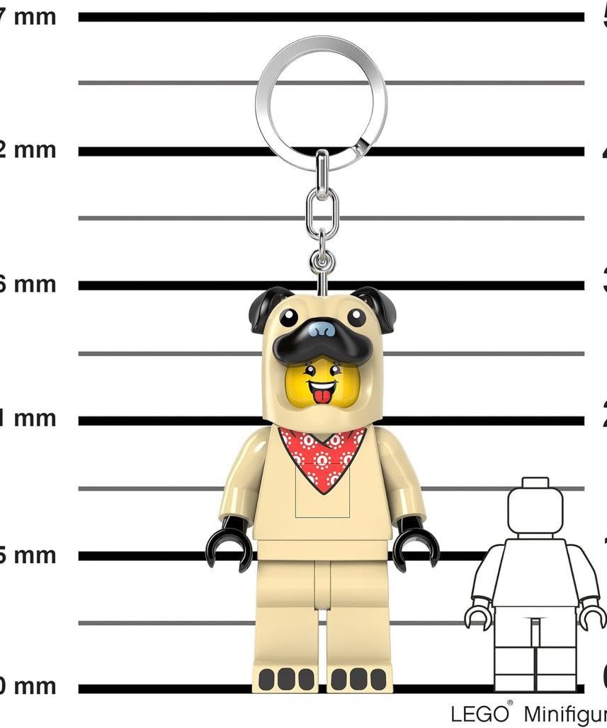 LEGO Minifigures Large 3 Inch Tall Figure Keychain Light - Pug Costume Guy (KE213H), White