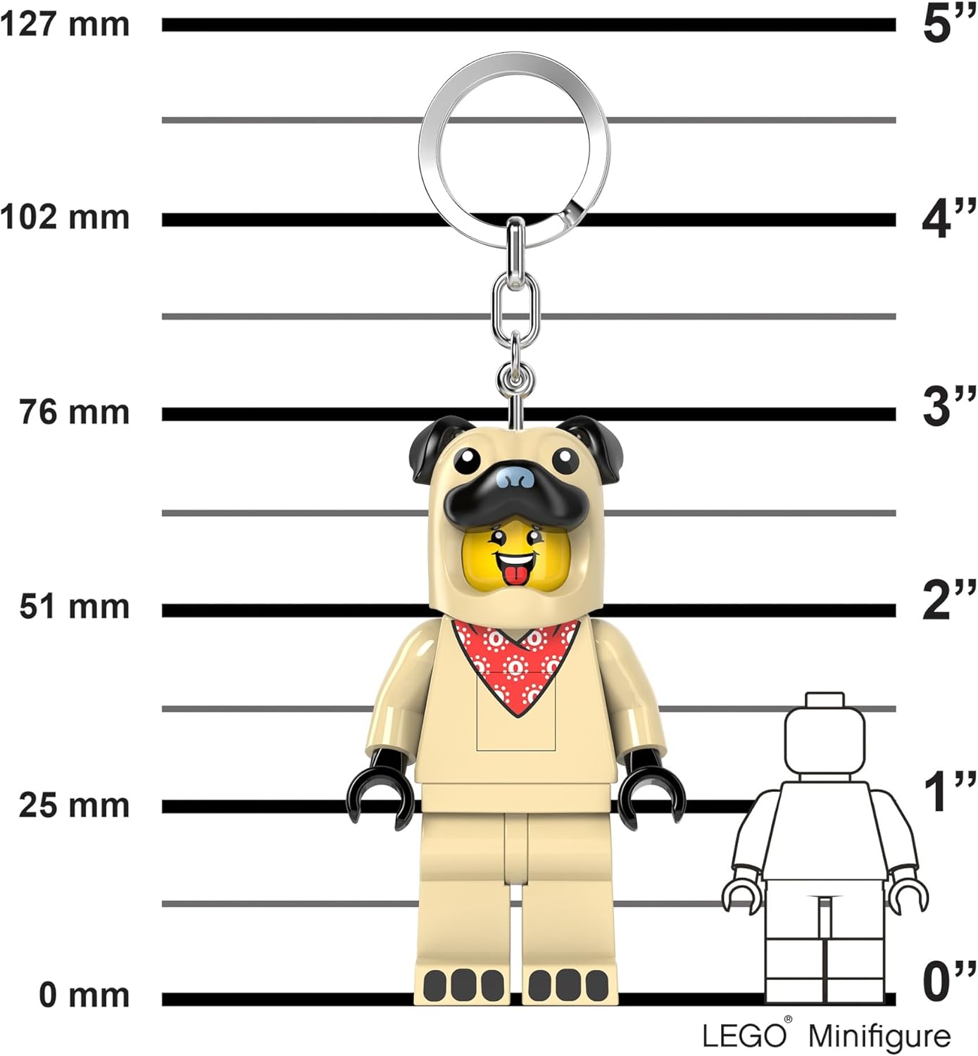 LEGO Minifigures Large 3 Inch Tall Figure Keychain Light - Pug Costume Guy (KE213H), White