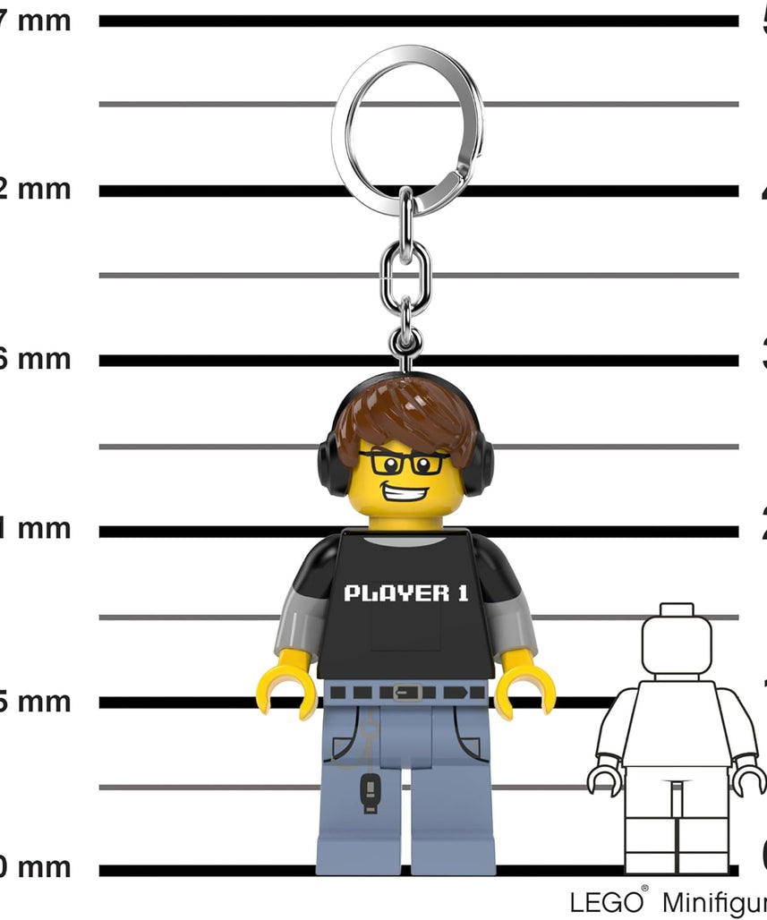 LEGO Minifigures Keychain Light - Video Game Guy (KE217H), Extra-Large 3 Inches Tall, Bag Charm, Easter Basket Stuffer