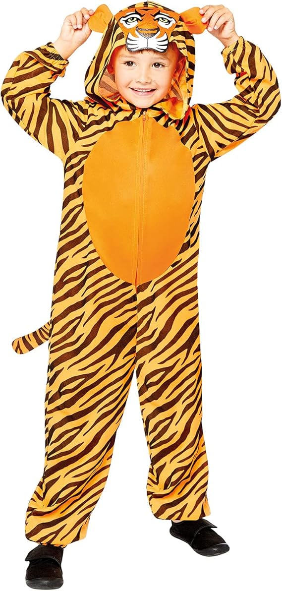 amscan Childs All In One Tiger Fancy Dress Animal Costume Zoo Week Girls Boys Outfit