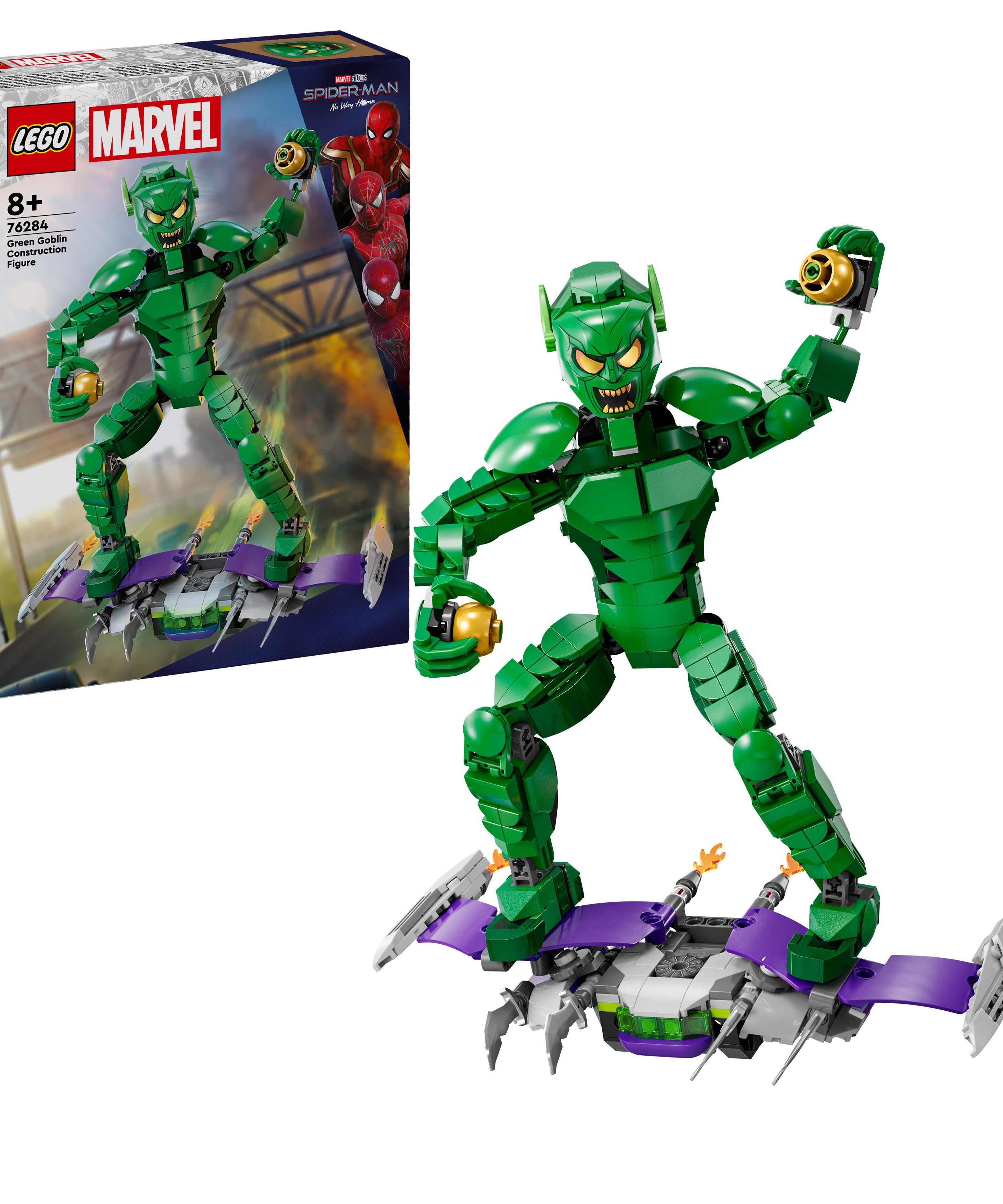LEGO Marvel 76284 Green Goblin Construction Figure V29 for Boys 8+ Poseable Super Villain Action Building Toy