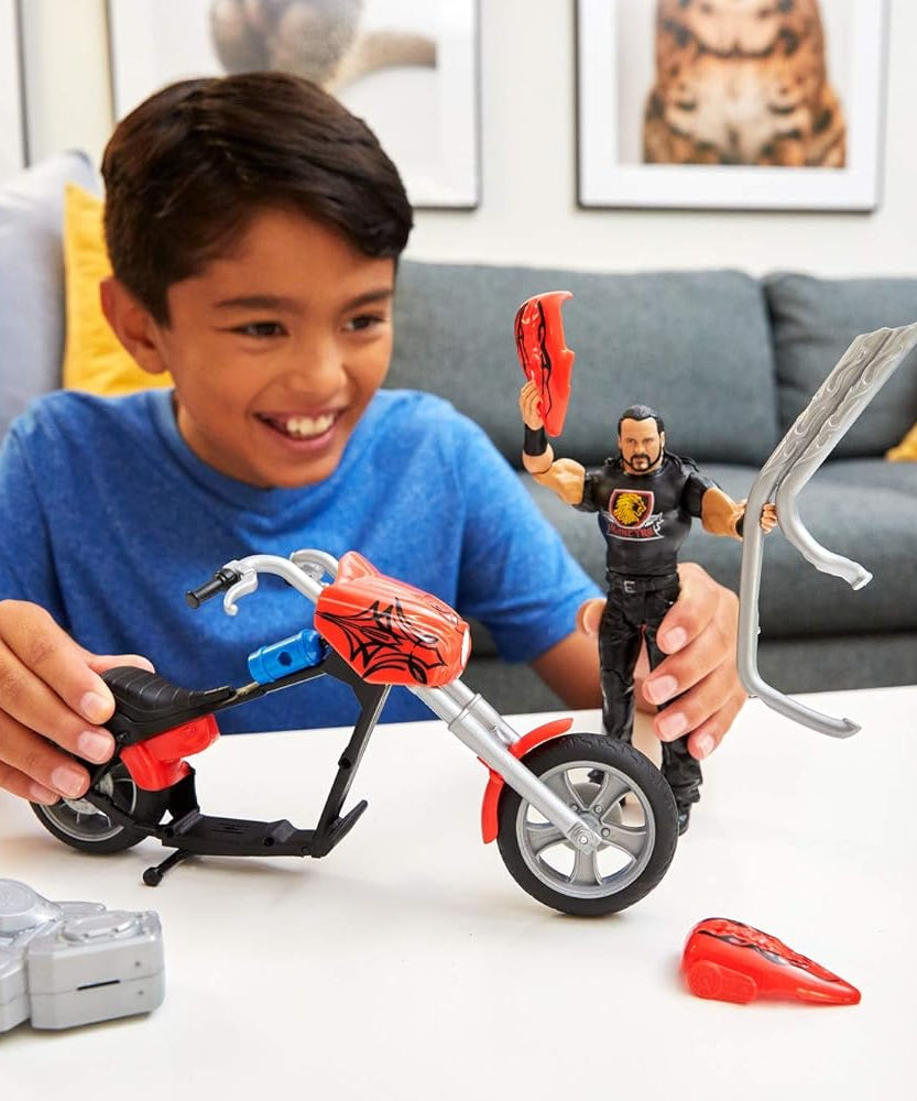 WWE Wrekkin Slam Cycle Vehicle, Drew McIntyre Action Figure, 10-Point Articulated Figure, Breakaway Motorcycle Toy, Ages 6+