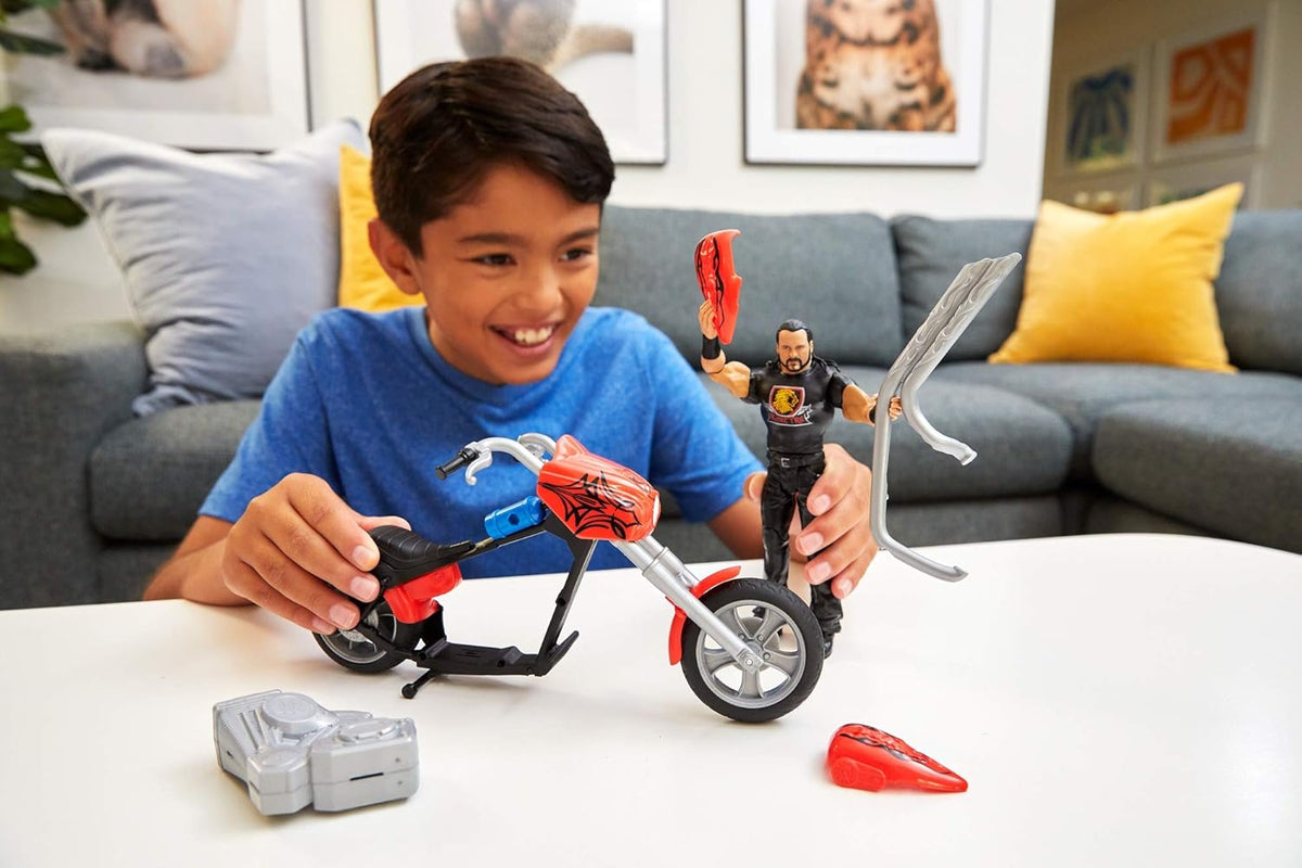 مركبة ريكين سلام للدراجات النارية من WWE، مجسم درو ماكنتاير، مجسم مفصلي بعشرة رؤوس، لعبة دراجة نارية بريكاواي، مناسبة للأعمار من 6 سنوات فما فوق