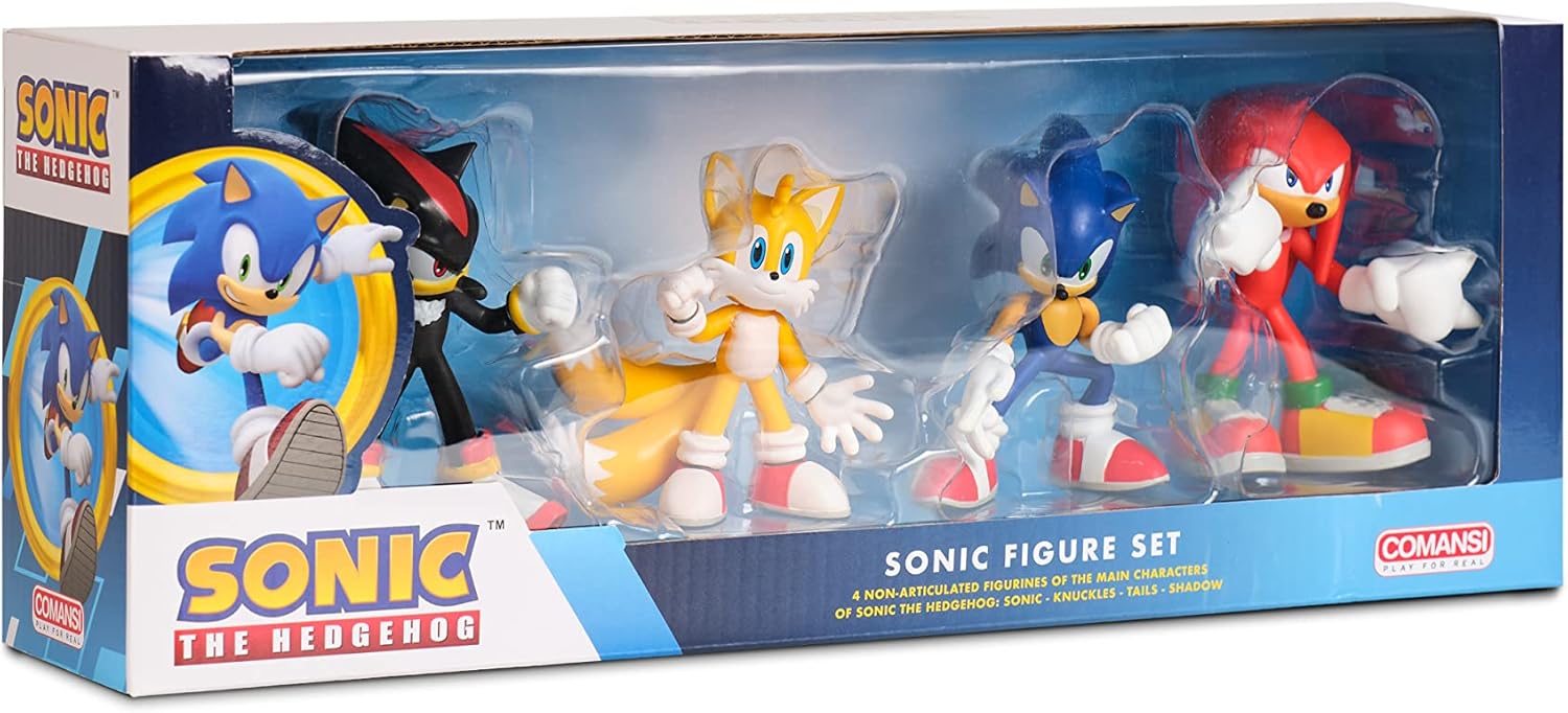 Comansi Sonic Figurines Gift Box 4-Piece Set, Miniature Figures of Sonic, Shadow, Knuckles, Tails, High-Quality Thermoplastic Plastic, Tabletop Collectible Toys, 6cm, Officially Licensed