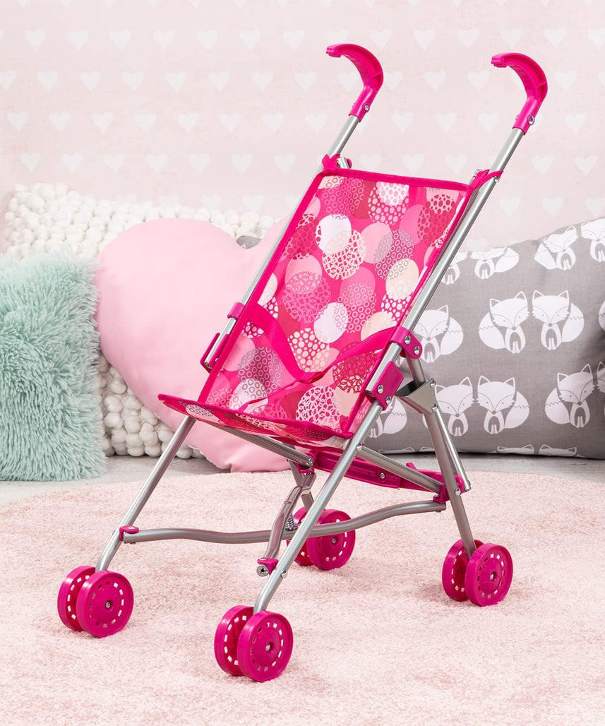 Bayer Dolls Buggy Pink for 46cm Dolls, Foldable Pushchair Stroller with Double Wheels and Safety Belt, 3Y+ Years