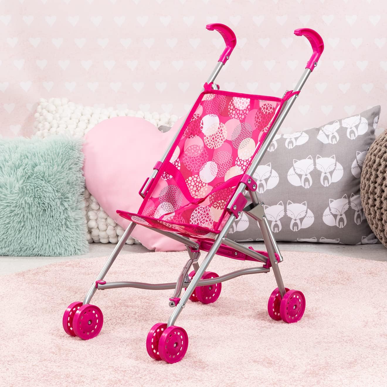 Bayer Dolls Buggy Pink for 46cm Dolls, Foldable Pushchair Stroller with Double Wheels and Safety Belt, 3Y+ Years