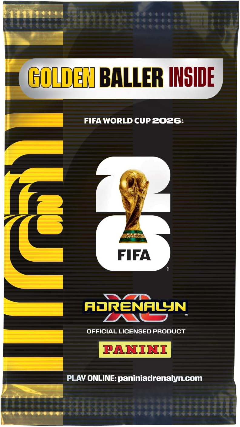 Panini FIFA World Cup 2026 Adrenalyn XL Classic Tin Trading Cards, 8 Packs with Limited Edition Cards and Golden Baller, Official Football Collectible Card Game Set for Kids and Collectors Age 6+