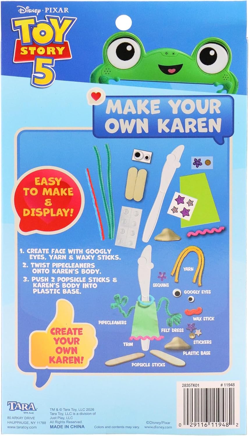 Disney Pixar Toy Story 5 Make Your Own Karen DIY Craft Kit for Kids, Creative Character Building Activity Set with Stickers and Accessories, Arts and Crafts Toy Gift Ages 3+