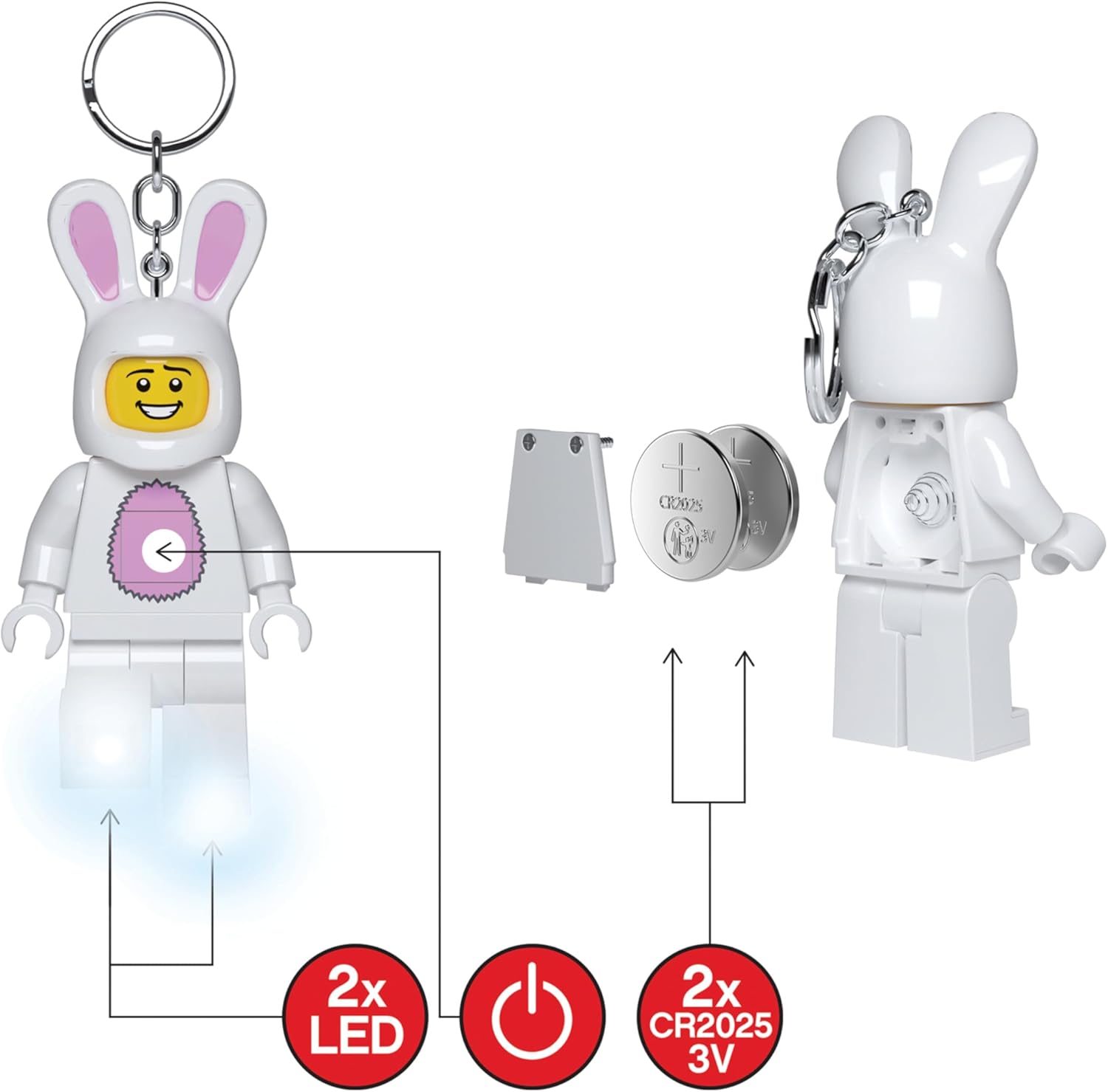 Lego IQ Minifigures Light Easter Bunny Suit Guy Keychain, 7.6 cm Tall