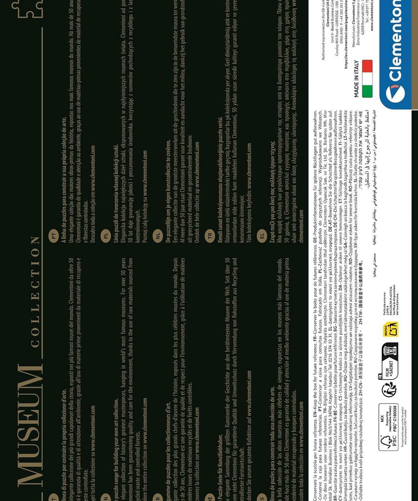Clementoni Puzzle Museum - Mona Lisa 1000 Pieces - Puzzle for Adults 14-99 Years, Gift for Men and Women, Made in Italy, 37086