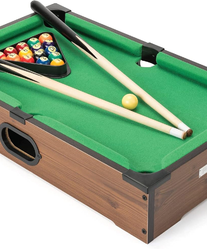 Power Play 20 Inch Pool Table, Kids Pool Game, Arcade Games for Boys and Girls 3+, Indoor and Outdoor Tabletop Game, Wooden Construction, Complete Billiard Set