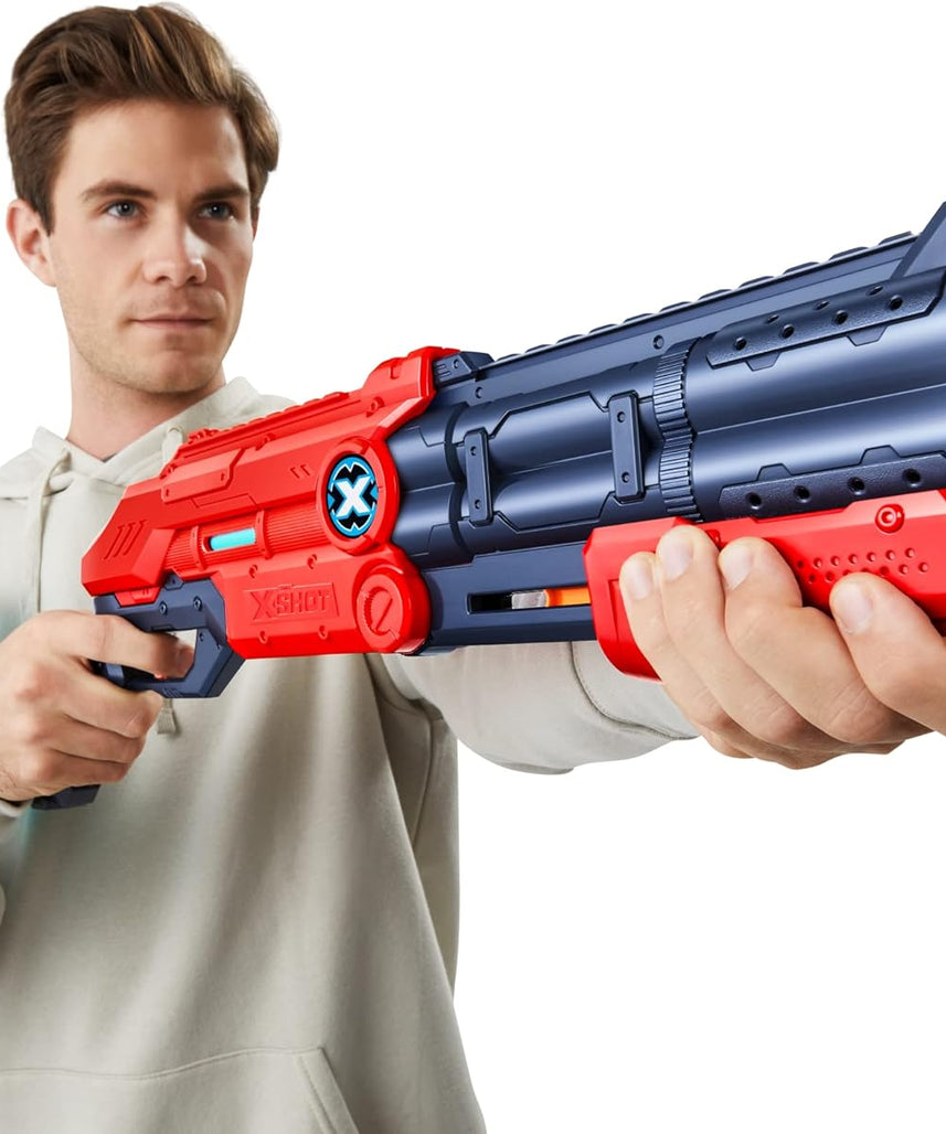 مسدس سهام XSHOT Excel Vigilante أحمر من الفوم، مزود بمضخة مزدوجة الماسورة، سريع الإطلاق، يتضمن 24 سهمًا و4 أهداف، بمخزون قابل للتعديل، مدى طويل 90 قدمًا، لعبة قتال للأطفال والمراهقين والبالغين