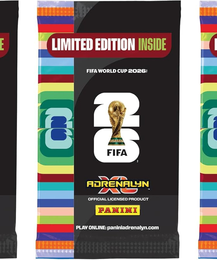Panini FIFA World Cup 2026 Adrenalyn XL Mini Tin, 4 Trading Card Packets with 3 Limited Edition Gold Cards, Official Football Collectible Cards, Assorted Tin, Ages 6+