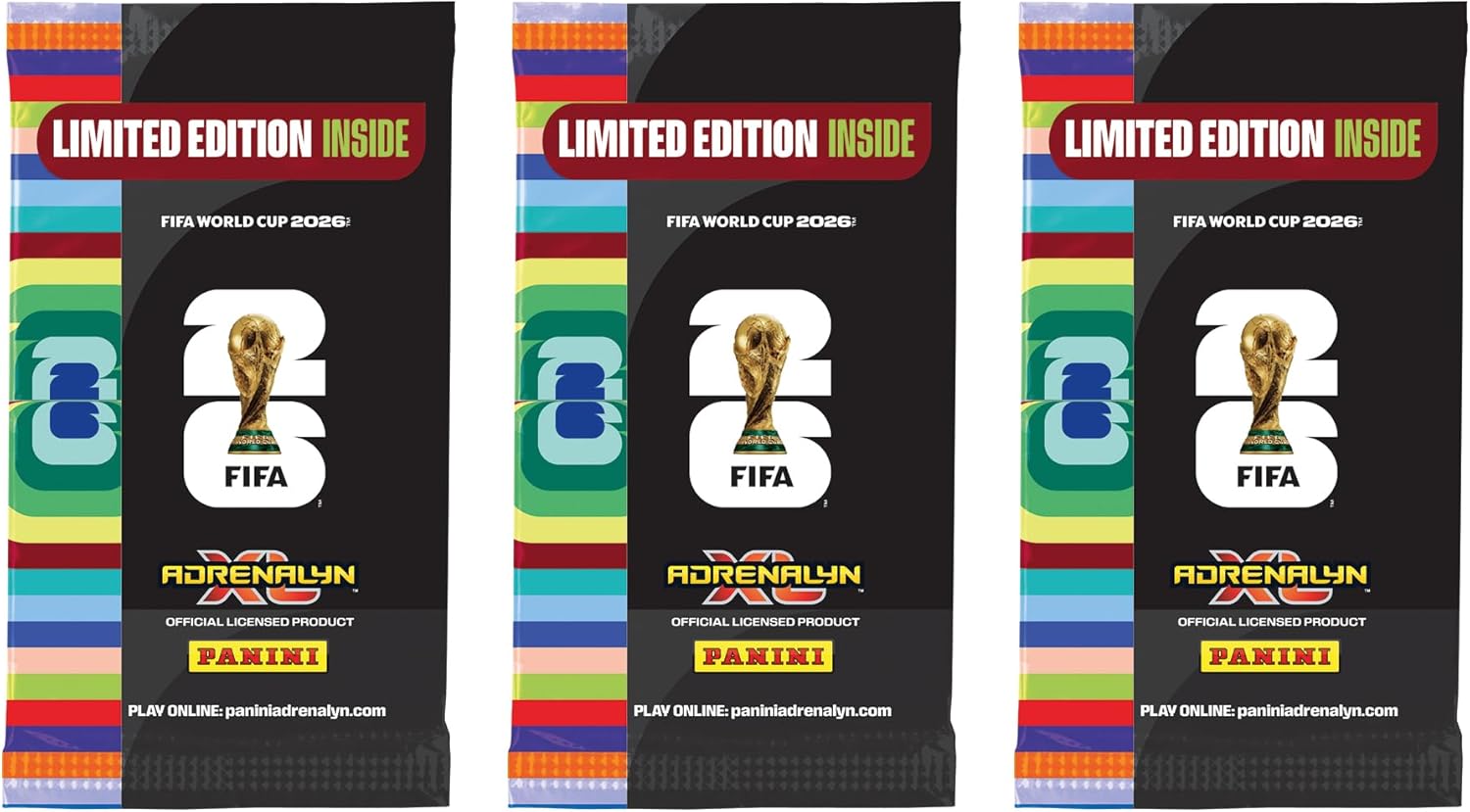 Panini FIFA World Cup 2026 Adrenalyn XL Mini Tin, 4 Trading Card Packets with 3 Limited Edition Gold Cards, Official Football Collectible Cards, Assorted Tin, Ages 6+