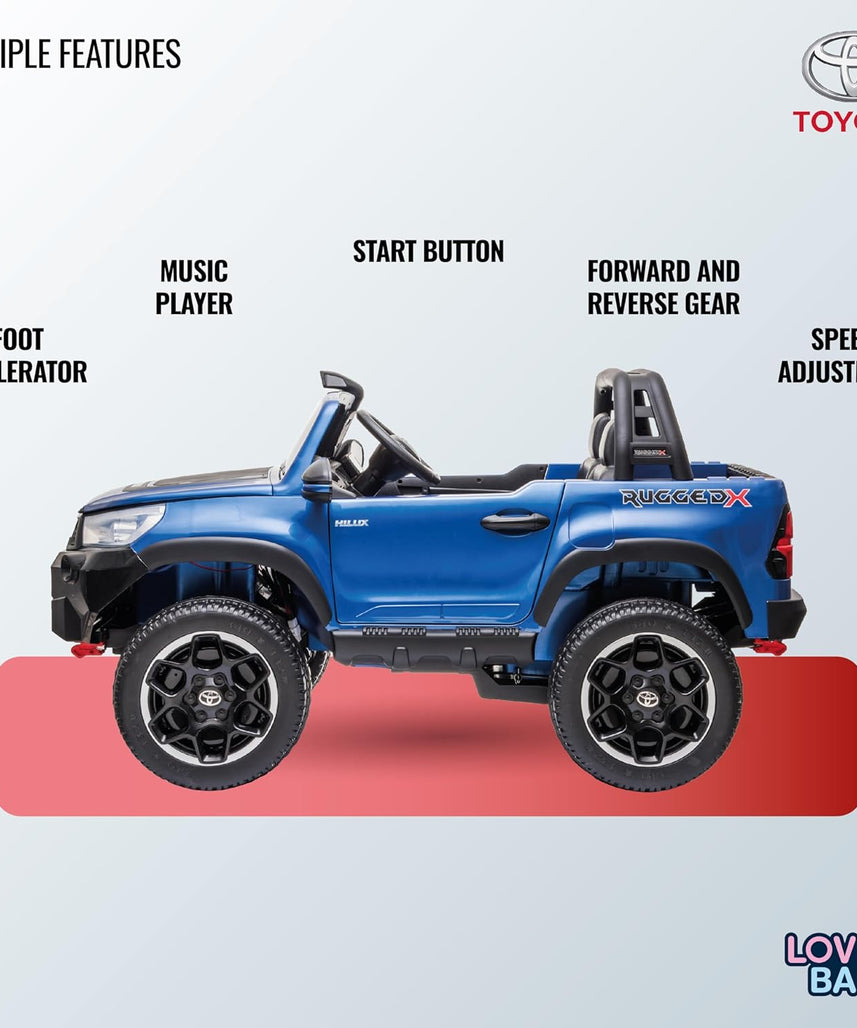 Lovely Baby LB 850DX Toyota Hilux Ride-On Car for Kids, 1-7 Years, Electric 4x4 Off-Road Vehicle, Remote Control, LED Lights, MP4 Music, Openable Doors – Red or Blue