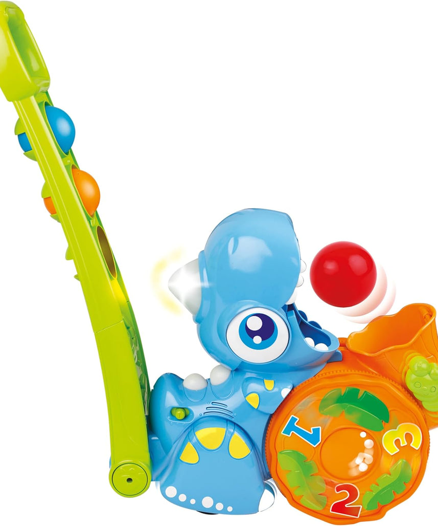 Winfun Popping Fun Dino Interactive Toy, Push-Along Dinosaur with Popping Balls, Flashing Lights, Sounds & Easy-Grip Handle, Encourages Motor Skills, Hand-Eye Coordination & Sensory Play, For Toddlers 12+ Months
