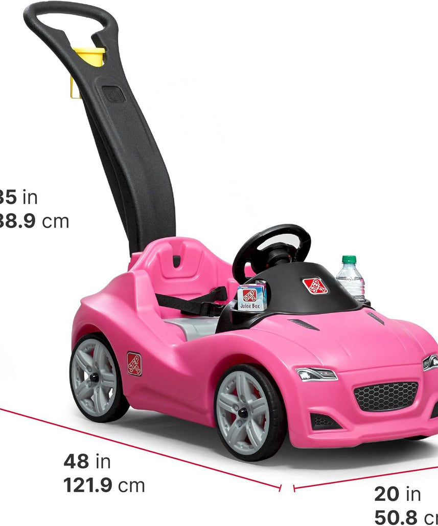 Step2 Whisper Ride Cruiser Kids Push Car with Parent Handle, Seat Belt, Horn & Storage Trunk, Single Seater Ride-On Toy for Boys and Girls, Gray, Pink & Blue, Ages 18 Months+