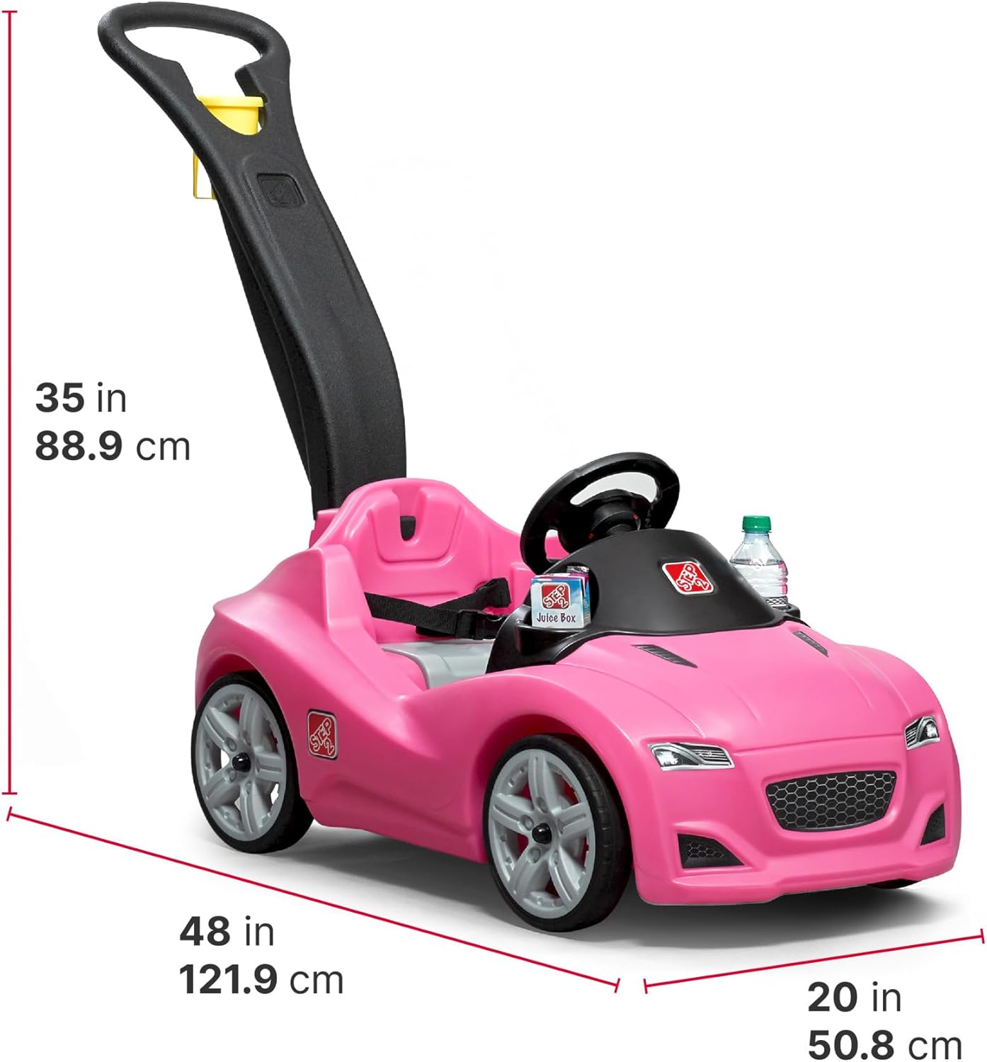 Step2 Whisper Ride Cruiser Kids Push Car with Parent Handle, Seat Belt, Horn & Storage Trunk, Single Seater Ride-On Toy for Boys and Girls, Gray, Pink & Blue, Ages 18 Months+
