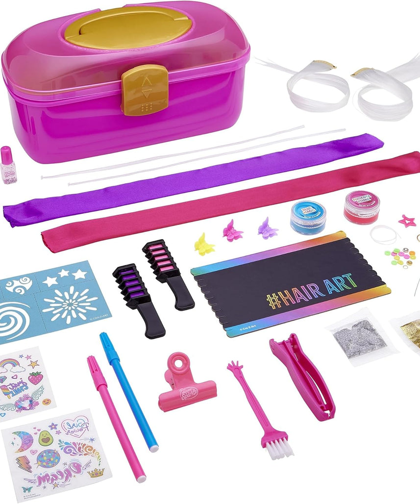 Shimmer N Sparkle 2-in-1 Hair & Body Creations Caddy, Complete Styling Kit with Hair Colors, Extensions, Tattoos, Chalk & Accessories, Portable Creativity Set for Kids Ages 8+