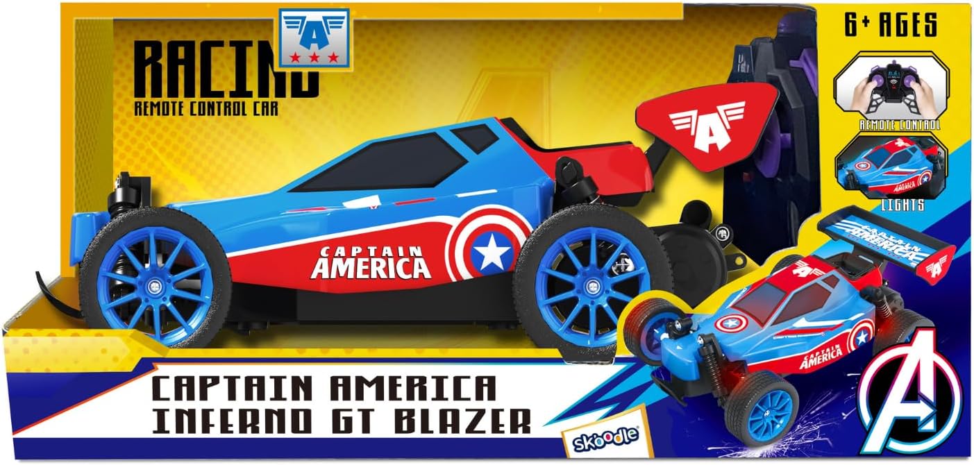 Jada Toys Marvel Captain America Remote Control Stunt Car - Glow-in-the-Dark Style Light-Up Wheels RC Vehicle High Speed 2.4 GHz Avengers Toy for Boys & Girls