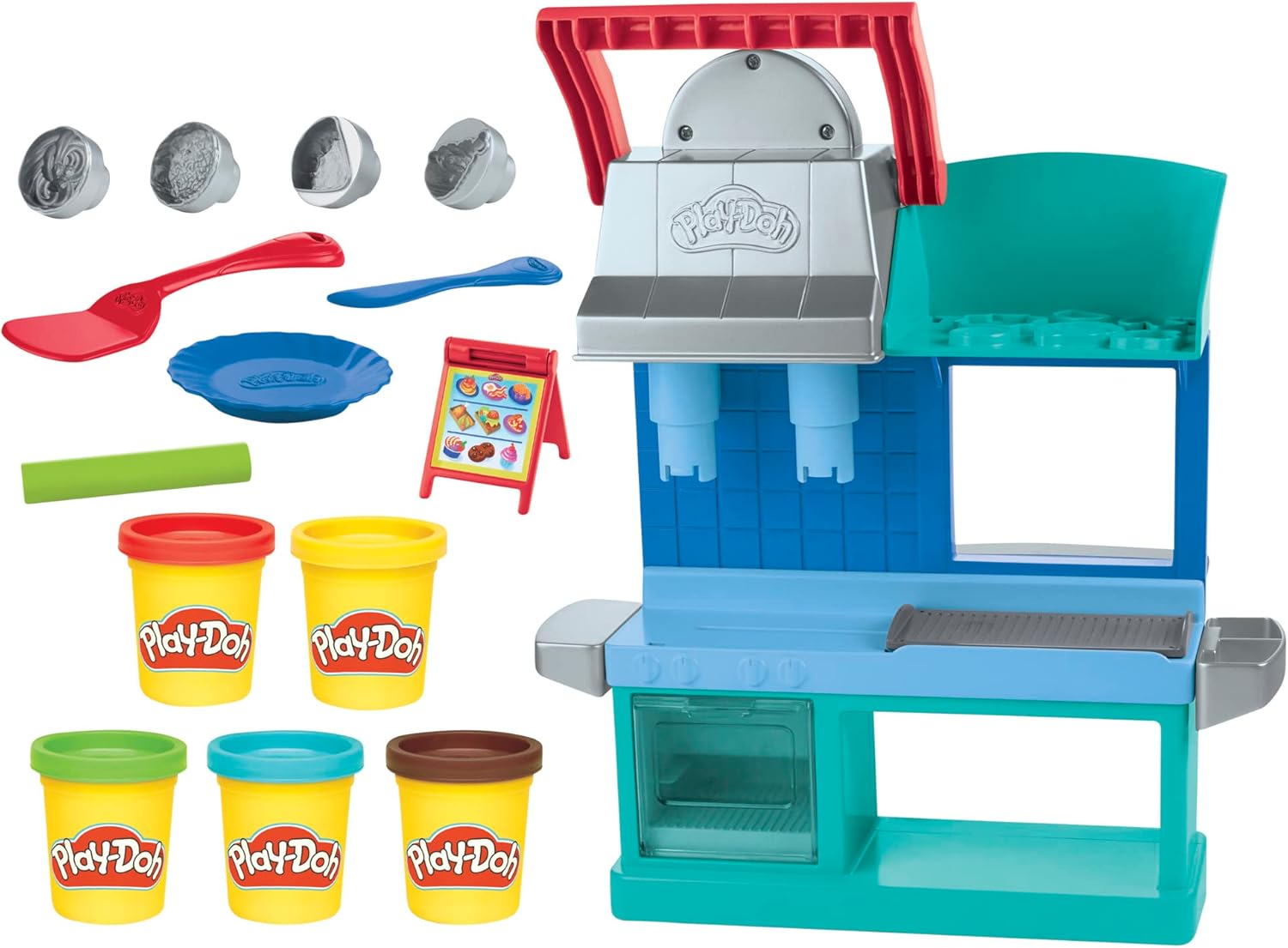 Play-Doh Kitchen Creations, Busy Chef's Restaurant Playset, 2-Sided Kitchen, Pretend Food Toys, Art & Craft, 5 Play-Doh Colors, Kids 3+