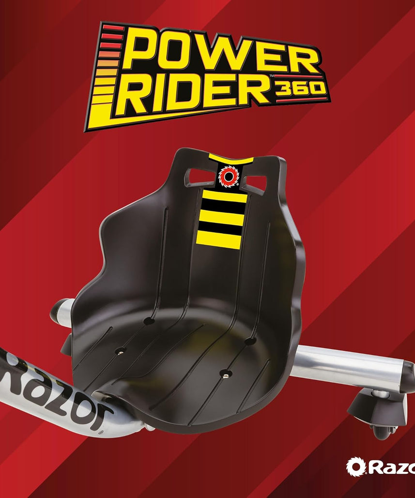 دراجة ثلاثية العجلات الكهربائية Razor PowerRider 360 للأطفال من سن 8 سنوات فما فوق، 12 فولت مع دواسة وقود بزر ضغط، سرعة تصل إلى 9 أميال في الساعة، مدة تشغيل 30 دقيقة، دوران 360 درجة وانزلاق، أقصى وزن للراكب 120 رطلاً