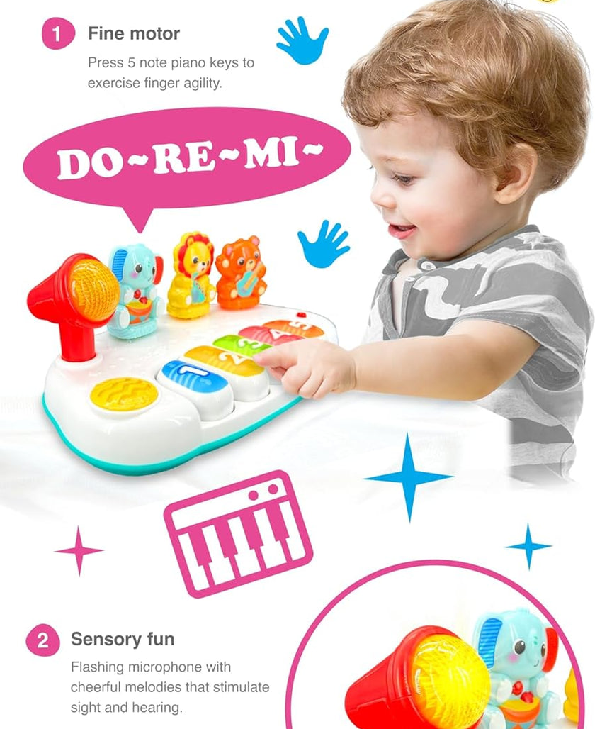 Winfun Jungle Pals Piano Interactive Toy for Kids, Musical Keyboard Baby Toy with Animal Sounds and Light Up Features, Early Learning Music Toy for 12+ Months