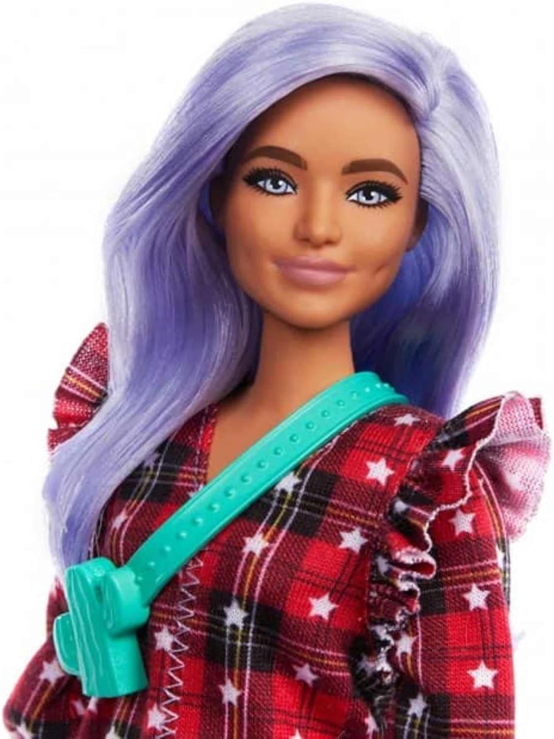 Barbie Fashionistas Doll #157, Curvy with Lavender Hair, Red Plaid Dress, White Cowboy Boots & Teal Cactus Bag, GRB49