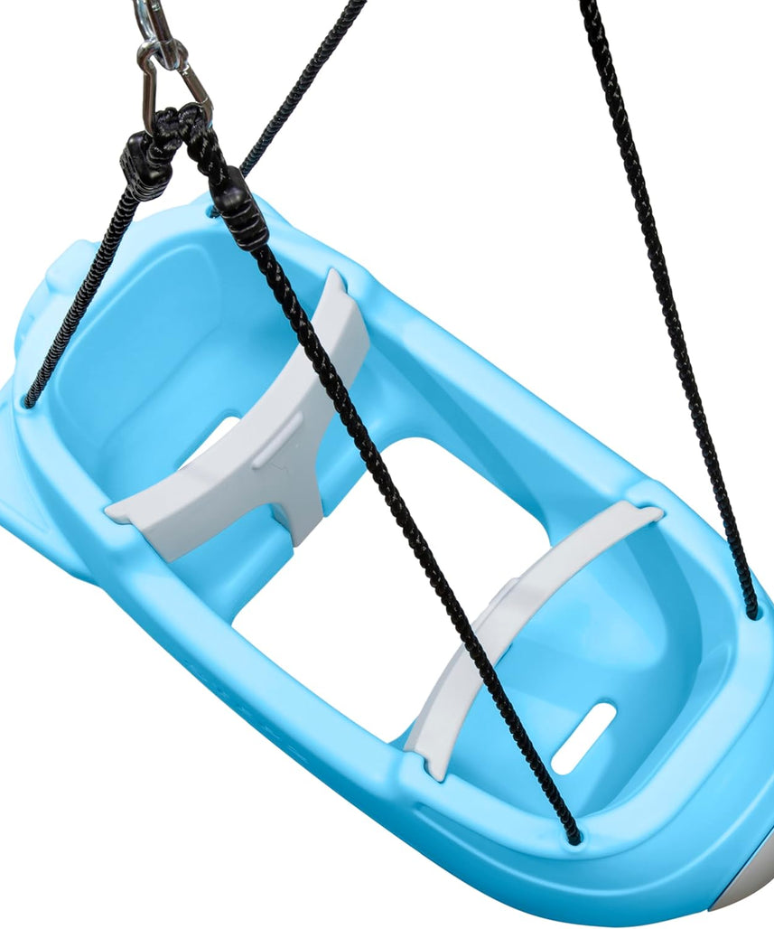 Step2 Rocket Double Swing for Boys and Girls Ages 1.5 Years and Up Blue Plastic Two Seat Outdoor Swing with Safety Straps and T Bar for Toddlers and Young Children