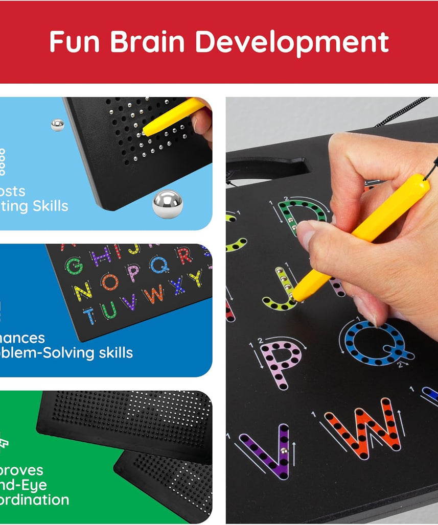 PicassoTiles 2-in-1 Double Sided Magnetic Alphabet Board ABC A-Z Upper Case Capital and Lowercase Letter Writing Reading Playboard 12x10 inch Large Magnet Tablet Pad Open-Ended Learning Playset PTB03