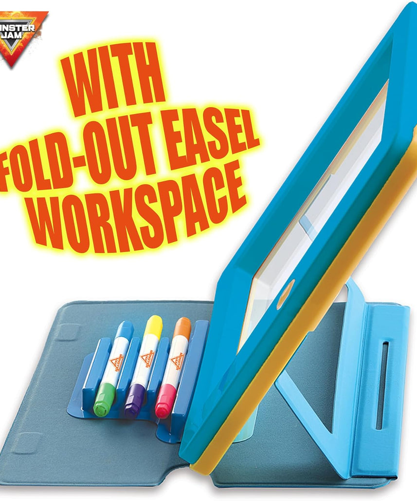 Monster Jam Premium Glow Pad with 8 LED Modes and Sound Effects, Battery Operated Drawing and Tracing Board with Multi-Color Markers, 3Y+ Years