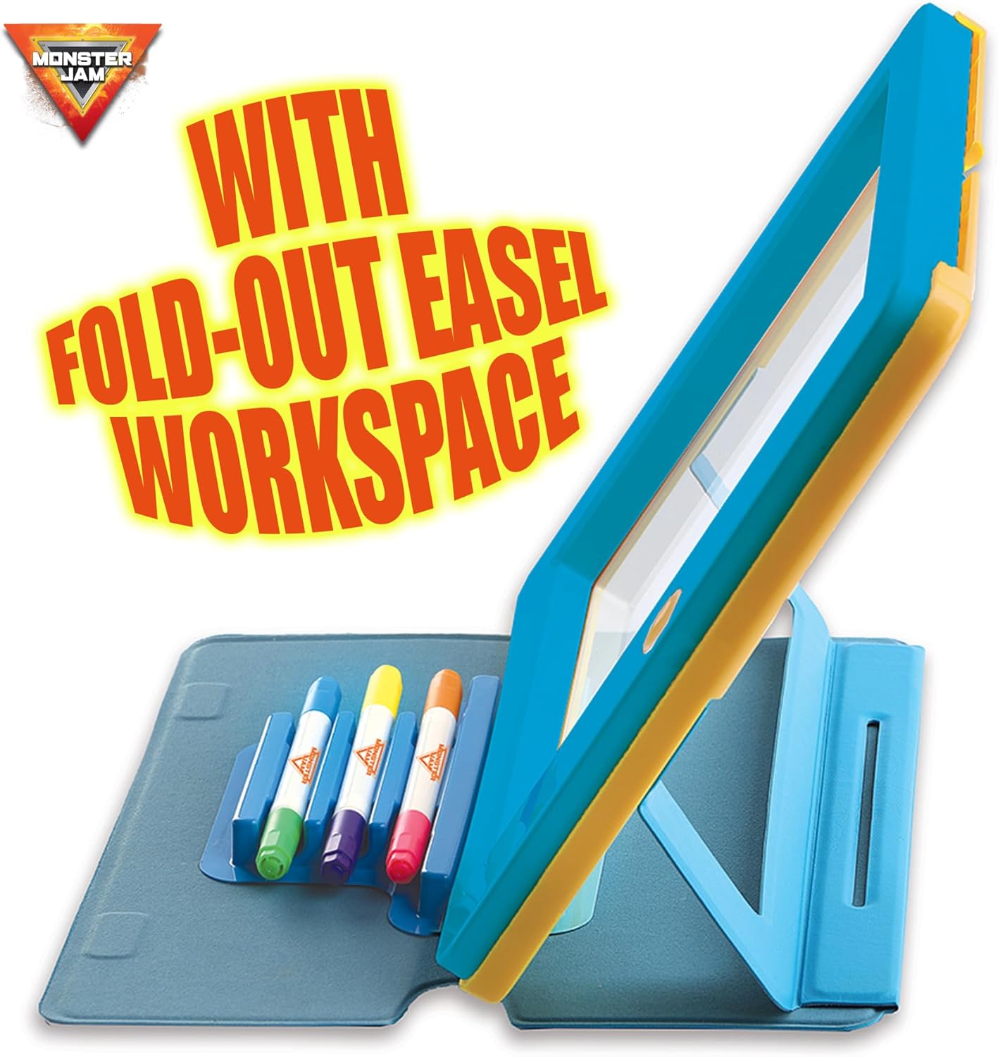 Monster Jam Premium Glow Pad with 8 LED Modes and Sound Effects, Battery Operated Drawing and Tracing Board with Multi-Color Markers, 3Y+ Years