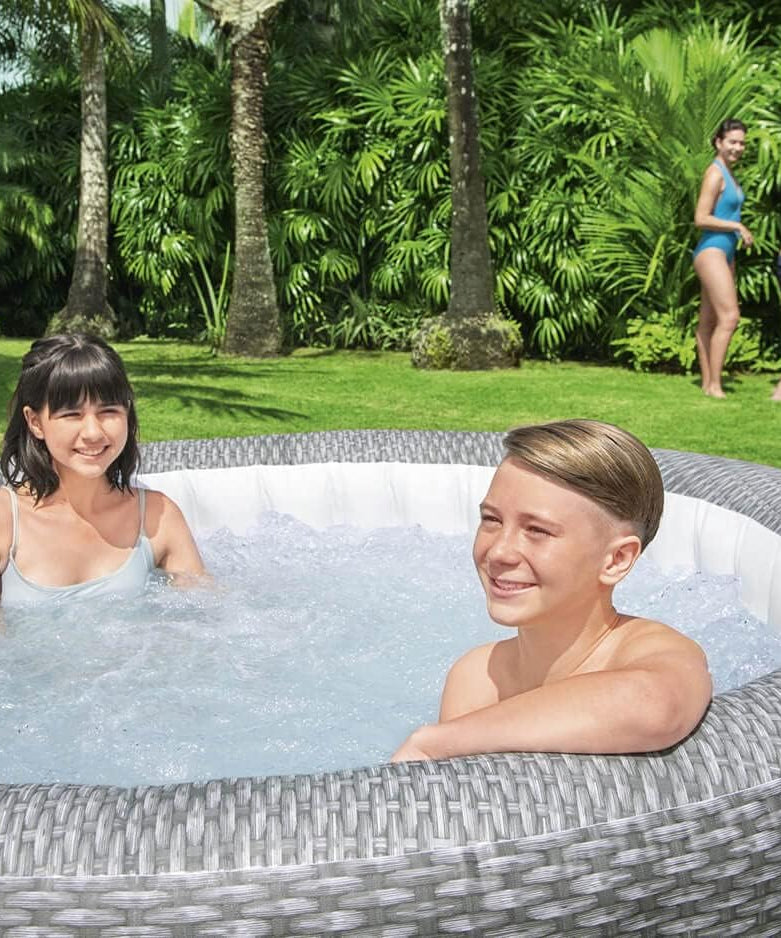 Bestway Honolulu AirJet™ Inflatable Spa 77" x 28" (1.96m x 71cm), 6-Person Hot Tub with 140 AirJets, Freeze Shield™ Heating & Rattan Design – Ages 18+