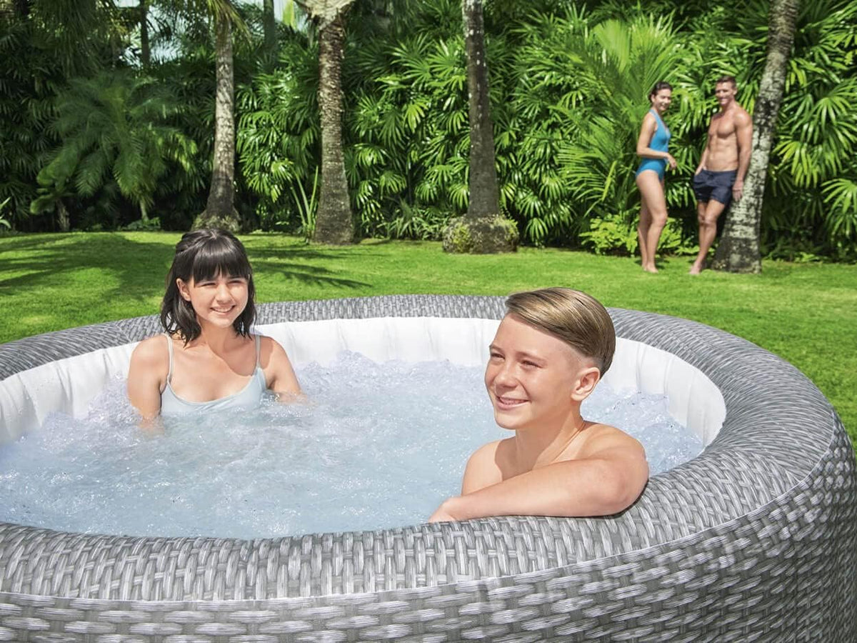 Bestway Honolulu AirJet™ Inflatable Spa 77" x 28" (1.96m x 71cm), 6-Person Hot Tub with 140 AirJets, Freeze Shield™ Heating & Rattan Design – Ages 18+