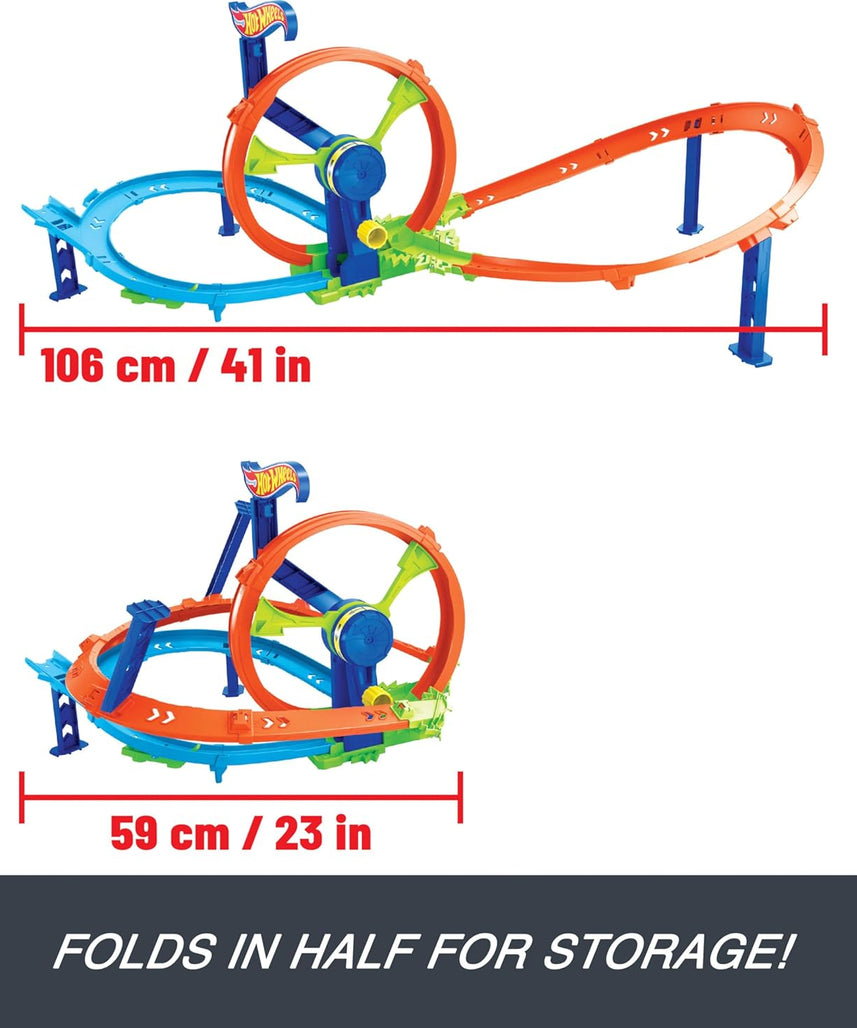Hot Wheels Toy Car Track Set, Launch and Loop Playset & 1:64 Scale Die-Cast Vehicle, Crash Area on Figure 8 Track with Loop-Kicker Booster